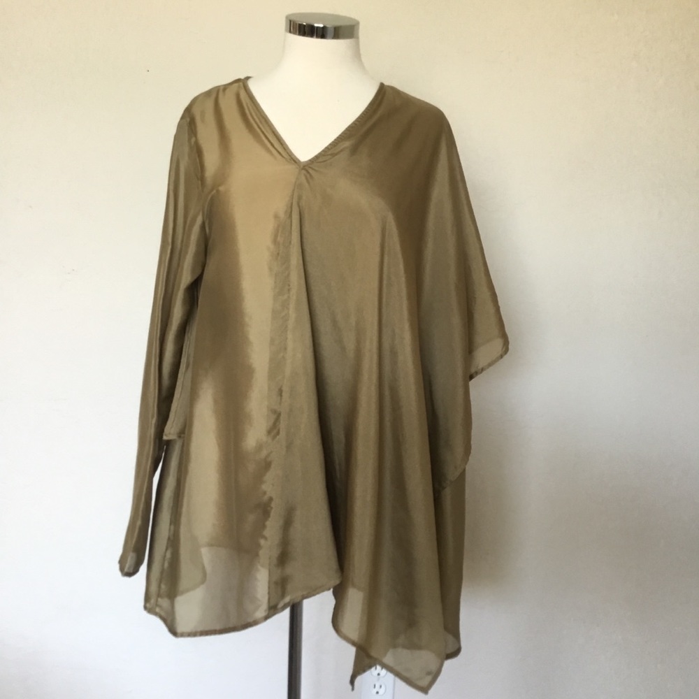 Matthildur Silk Gold Asymmetrical Flowy Top - Size 2